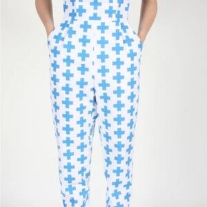 Stylish Blue and White Cross Pattern Jumpsuit
